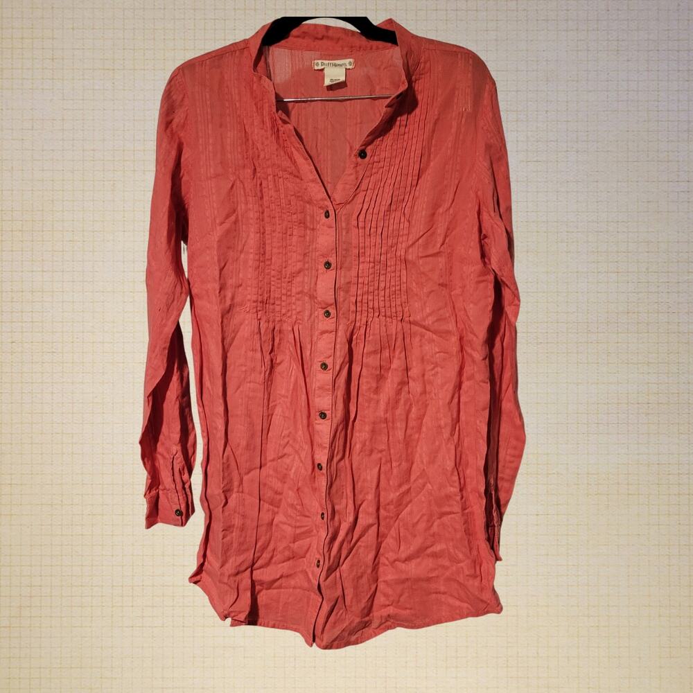 2000s Boho RuffHewn Cotton Ruffled Peasant Blouse Women Small Orange 3/4 Sleeves